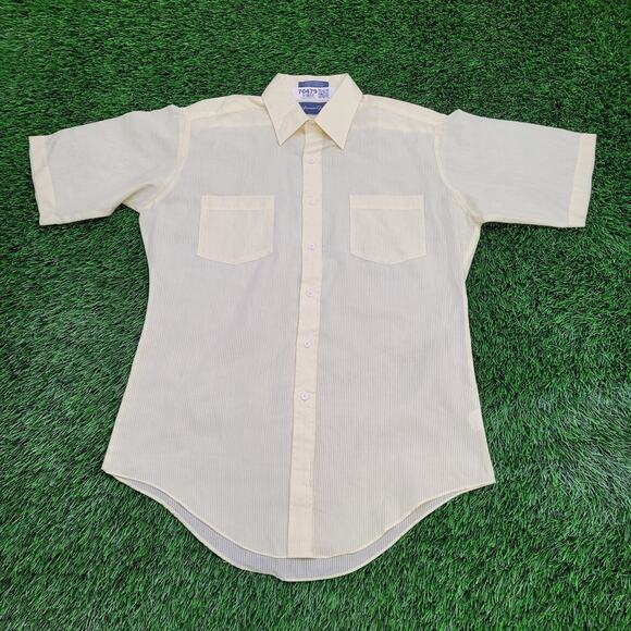 Vintage Polyester Textured Button Shirt Large 22x31 Yellow - Picture 1 of 12